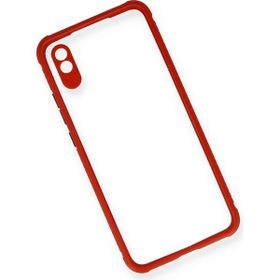 Newface Xiaomi Redmi 9A Miami Şeffaf Silikon Kırmızı Cep Telefonu Kılıfı