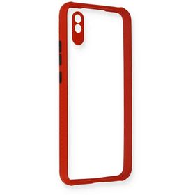 Newface Xiaomi Redmi 9A Miami Şeffaf Silikon Kırmızı Cep Telefonu Kılıfı