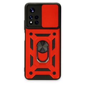 Newface Xiaomi Redmi Note 11T Pars Lens Yüzüklü Silikon Kırmızı Cep Telefonu Kılıfı