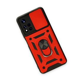 Newface Xiaomi Redmi Note 11T Pars Lens Yüzüklü Silikon Kırmızı Cep Telefonu Kılıfı