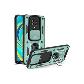 Newface Xiaomi Redmi Note 9 Pro Pars Lens Yüzüklü Silikon Yeşil Kılıf