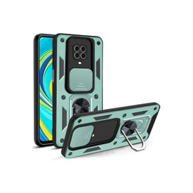 Newface Xiaomi Redmi Note 9 Pro Pars Lens Yüzüklü Silikon Yeşil Kılıf