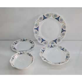 Newore Opal 24 Parça 6 Kişilik Mavi Sarı Çizgi Desen Yemek Takımı