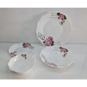 Newore Opal 24 Parça 6 Kişilik Pembe Gül Kafes Desen Yemek Takımı