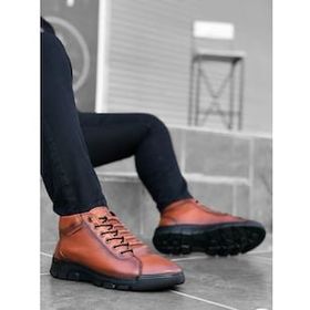 NgrC BA0213 Gizli Bağcıklı Hakiki Deri Taba Erkek Yarım Bilek Bot