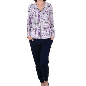 Nicoletta Lacivert Uzun Kollu Cepli Pamuk Kadın Pijama Takımı