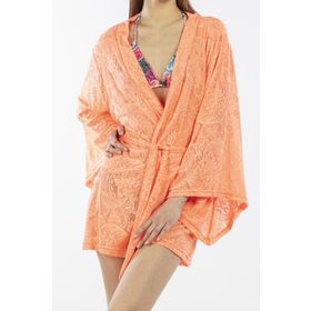 Nicoletta NIC1026_R06 Turuncu Dantelli Kadın Pareo Kaftan Sabahlık