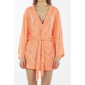 Nicoletta NIC1026_R06 Turuncu Dantelli Kadın Pareo Kaftan Sabahlık