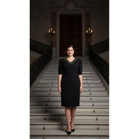 Nidya Moda 4158S Siyah Büyük Beden Taşlı Yaka Abiye Kadın Elbise