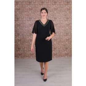 Nidya Moda 4158ŞS Taşlı Yaka Şifon Kol Siyah Abiye Elbise