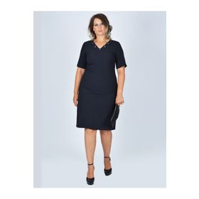 Nidya Moda L 4027 Lacivert V Yaka Taşlı Elbise