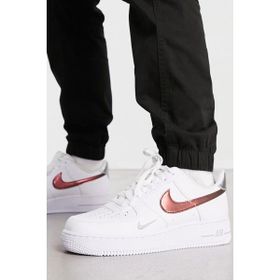 Nike Air Force 1 07 Trainers White With Metallic Swoosh Leather Sneaker Hakiki Deri Günlük Beyaz Erkek Spor Ayakkabı