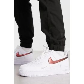 Nike Air Force 1 07 Trainers White With Metallic Swoosh Leather Sneaker Hakiki Deri Günlük Beyaz Erkek Spor Ayakkabı
