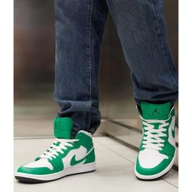 Nike Air Jordan 1 Mid Leather Sneaker Hakiki Deri Bilekli Günlük Beyaz Yeşil Spor Ayakkabı