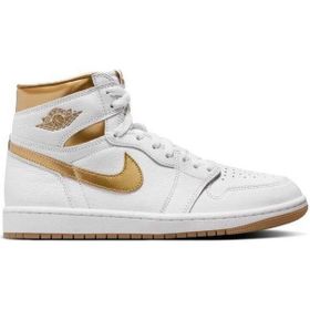 Nike Air Jordan 1 Mid Retro Sneaker Hakiki Deri Bilekli Beyaz Gold Unisex Spor Ayakkabı