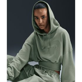 Nike FV7777-370 Sportswear Oversized Cropped French Terry Pullover Hoodie Yeşil Kadın Sweatshirt