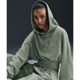Nike FV7777-370 Sportswear Oversized Cropped French Terry Pullover Hoodie Yeşil Kadın Sweatshirt