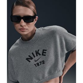 Nike HJ0224-091 Sportswear Collection Short-Sleeve Fleece Crew-Neck Top Gri Kadın T-Shirt