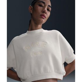 Nike HJ0224-133 Sportswear Collection Short-Sleeve Fleece Crew-Neck Top Beyaz Kadın T-Shirt