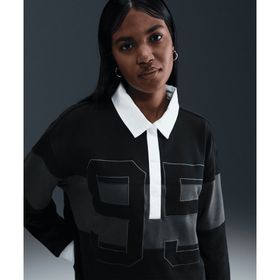 Nike HV4033-010 Siyah Sportswear Long-Sleeve Graphic Polo Top Kadın T-Shirt
