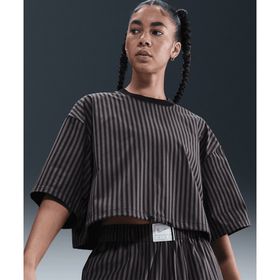 Nike IH8484-010 Sportswear Chill Poplin Striped Boxy Top Siyah Kadın T-Shirt