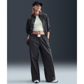 Nike IH8486-010 Siyah Sportswear Chill Poplin Mid-Rise Loose Striped Pants Kadın Eşofman Altı