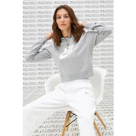 Nike Sportswear Futura Essential Fleece Crop Hoodie Kapüşonlu Gri Kadın Kısa Sweatshirt