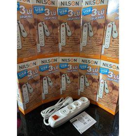 Nilson 3'lü Anahtarlı 1,5 M Kablolu USB Şarjlı Akım Korumalı Grup Priz