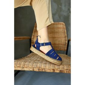Nilufarr Daisy Kot Mavi Süet Hakiki Deri Kadın Espadril Sandalet