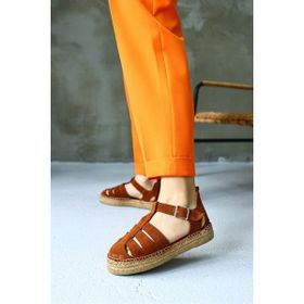 Nilufarr Daisy Taba Süet Hakiki Deri Kadın Espadril Sandalet