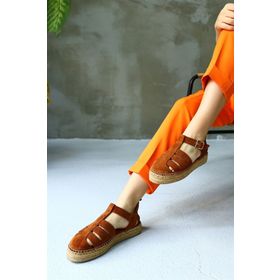 Nilufarr Daisy Taba Süet Hakiki Deri Kadın Espadril Sandalet