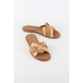 Nilufarr Hazel Camel Hakiki Deri Kadın Terlik