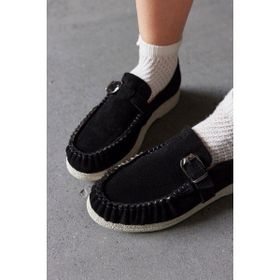 Nilufarr Lino Siyah Süet Kadın Loafer Ayakkabı