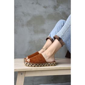 Nilufarr Pera Taba Süet Hakiki Deri Kadın Espadril Terlik
