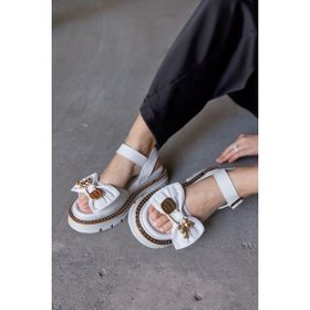 Nilufarr Summer Teddy Beyaz Hakiki Deri Kadın Sandalet