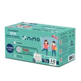 Nimo Kids 3 Katlı Meltblown Filtreli Tek Kullanımlık 50'li Beyaz Cerrahi Maske