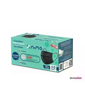 Nimo Kids 3 Katlı Meltblown Filtreli Tek Kullanımlık 50'li Siyah Cerrahi Maske