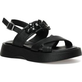 Nine West Cue 3FX Siyah Kadın Kalın Taban Sandalet
