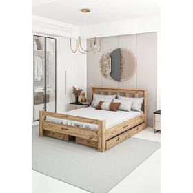Ninnimo Arya Çift Kişilik 160x200 CM Yatak Uyumlu Çekmeceli Ceviz Karyola