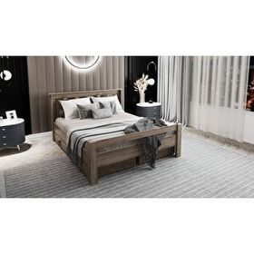 Ninnimo Arya Çift Kişilik 160x200 CM Yatak Uyumlu Çekmeceli Ceviz Karyola