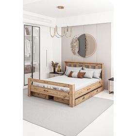 Ninnimo Arya Çift Kişilik 160x200 CM Yatak Uyumlu Çekmeceli Ceviz Karyola