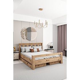 Ninnimo Arya Çift Kişilik 160x200 CM Yatak Uyumlu Çekmeceli Ceviz Karyola