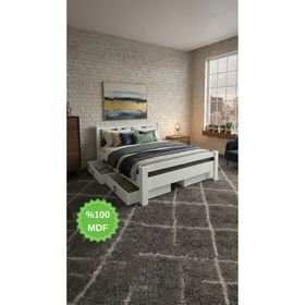 Ninnimo MAÇY-1 Arya Çift Kişilik 160x200 cm Yatak Uyumlu MDF Beyaz Çekmeceli Karyola