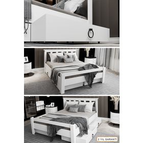 Ninnimo MAÇY-1 Arya Çift Kişilik 160x200 cm Yatak Uyumlu MDF Beyaz Çekmeceli Karyola