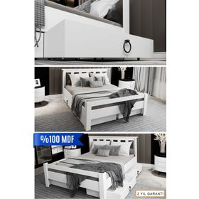 Ninnimo MAÇY-1 Arya Çift Kişilik 160x200 cm Yatak Uyumlu MDF Beyaz Çekmeceli Karyola