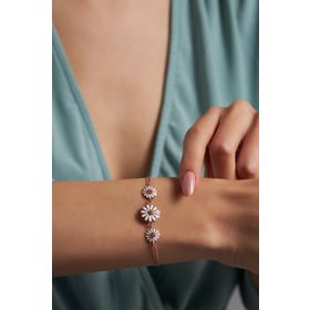 Ninova Silver Üçlü Papatya Model Mineli Rose Kaplama Gümüş Bileklik