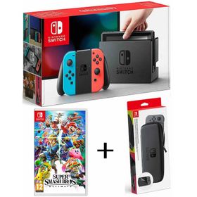 Nintendo Switch Neon Red Blue + Super Smash Bros Ultimate