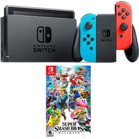 Nintendo Switch Neon Red Blue + Super Smash Bros Ultimate
