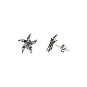 Nipora Multicolor Zirkon Taşlı Deniz Yıldızı Tasarım 925 Ayar Gümüş Kadın Küpe