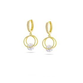 Nipora Starlight Diamond Tektaşlı Kalp Tasarım Gold Renk 925 Ayar Gümüş Sallantılı Küpe